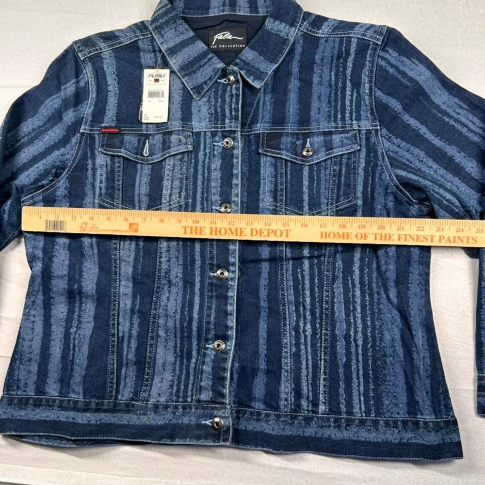 Vintage FUBU The Collection Denim Jacket Womens 3X Striped Y2K Hip Hop Hong Kong - Picture 12 of 14